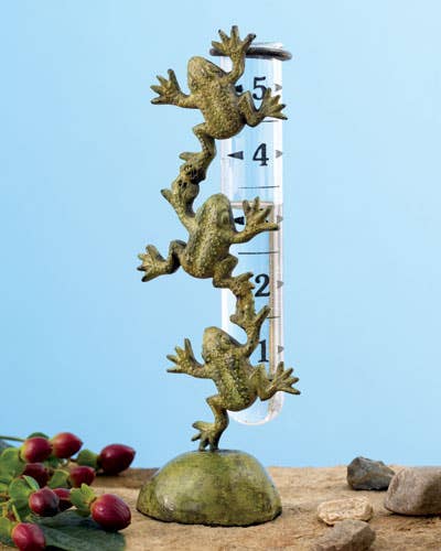 Cast Brass Frog Rain Gauge, Standing