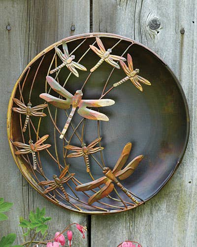 12" Flamed Raised Dragonflies Wall Disc
