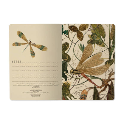 Notebook with dragonfly design on cover and interior pages