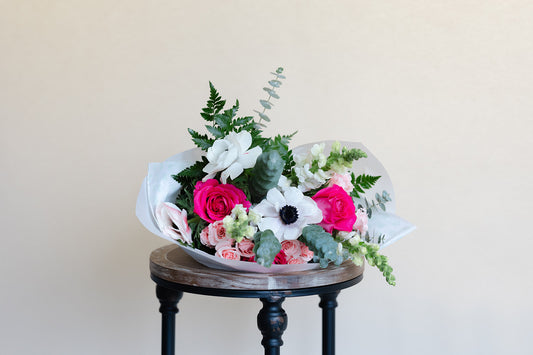 Anemone and Rose Wrapped Bouquet