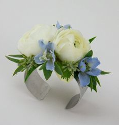 Blue wrist corsage