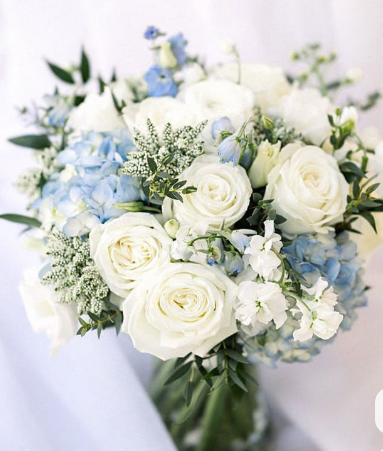 Bridal_Bouquet Dusty Blue and White