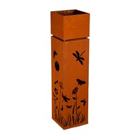 Metal planter features exquisite laser-cut flowers and delicate dragonflies adorning its surface