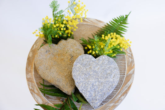 Hand-Carved Heart Stone Duo with Floral Accent Gift Set