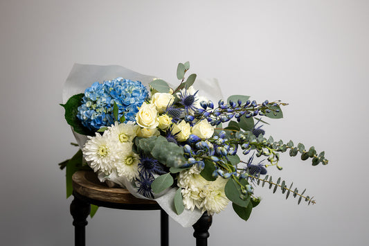 Tranquil Blue Skies Wrapped Bouquet