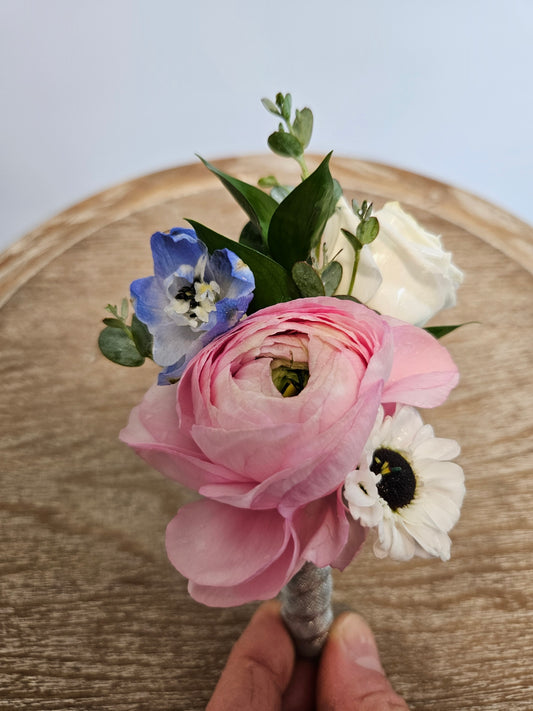 Boutonniere Pink, White and Blue