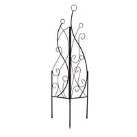This tri-fold abstract black metal trellis offers a striking focal point for any garden or outdoor space.