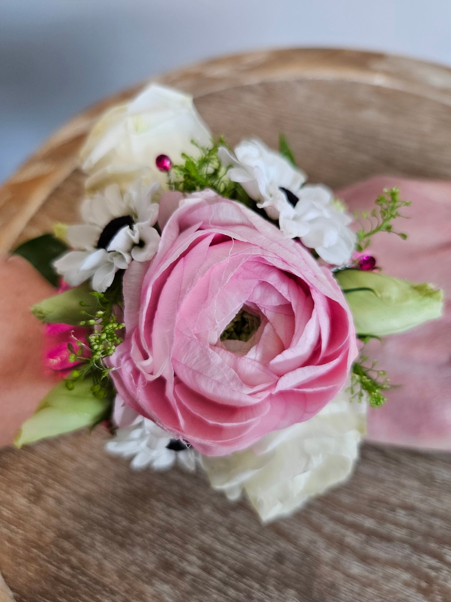 Wrist Corsage Pink and White